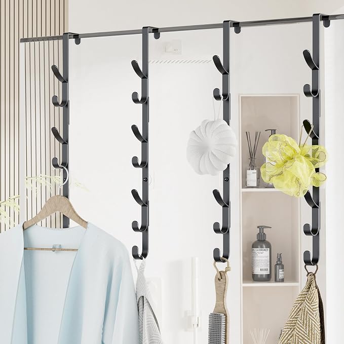 Over The Door Hooks, Metal Door Hooks for Hanging,Door Purse Organizer for Door Coat Hanger, Back of Shower for Hanging Towel Rack Clothes, Hat, Bathroom Bathroom Dorm Bedroom Closet (Black-4Packs)