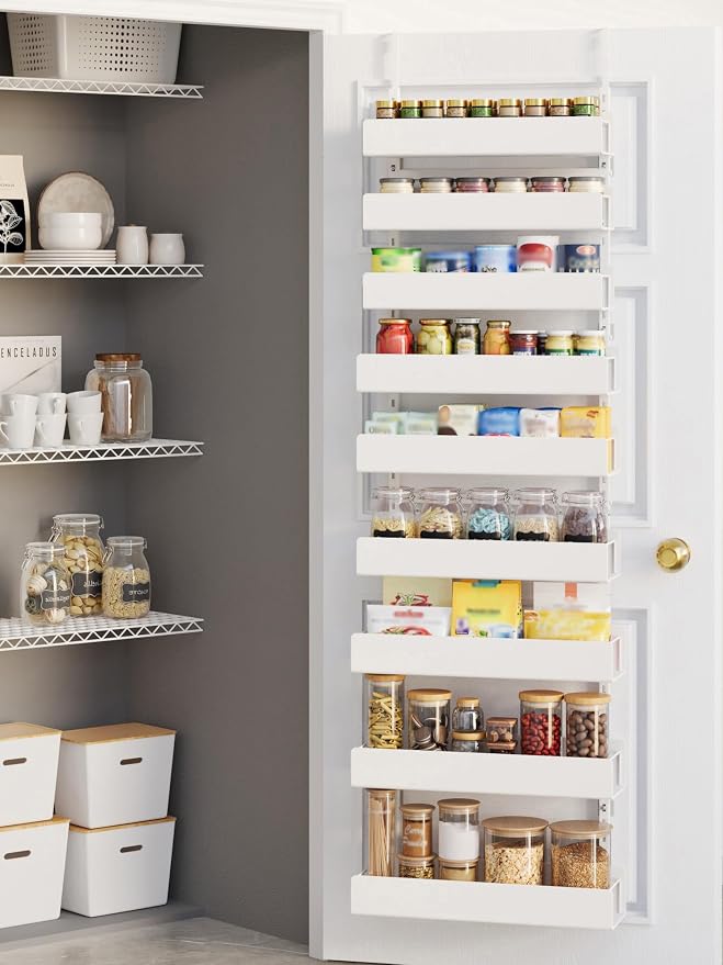 9-Tier Over Door Organizer, Heavy Duty White Metal Spice Rack Shelves for Kitchen Bathroom Laundry
