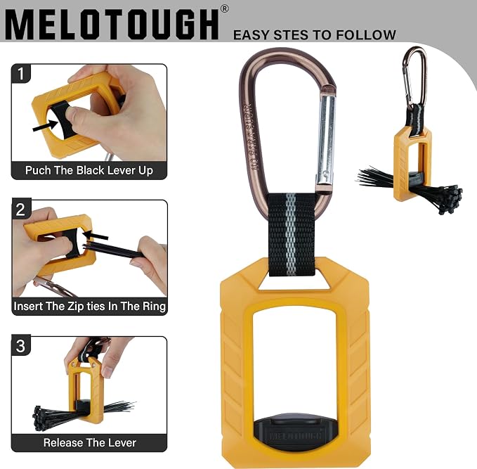 MELOTOUGH 2pcs Zip Tie Holder,Zip Tie Organizer for Zipties Arrangement, Cable Tie Holder Multi-Purpose Indoor and Outdoor Use（Yellow）
