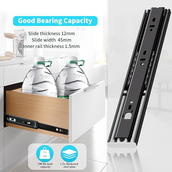 YENUO 5 Pairs Push to Open Drawer Slides Full Extension 12–24 Inch 100 LB | Side Mount Heavy Duty Touch Release Drawer Glides Rails Ball Bearing 12–24 Inch for Kitchen Dresser Hardware Cabinet