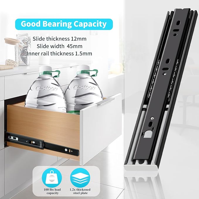 YENUO 5 Pairs Push to Open Drawer Slides Full Extension 12–24 Inch 100 LB | Side Mount Heavy Duty Touch Release Drawer Glides Rails Ball Bearing 12–24 Inch for Kitchen Dresser Hardware Cabinet