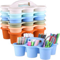 6 Pack Classroom Caddy Organizer with Handle Morandi Plastic Table Caddy Drink Cup Caddies Holder 12×9×3.5 Inches Storage School Supplies 6 Compartments for Table Crayon Pencil Cup Marker Craft