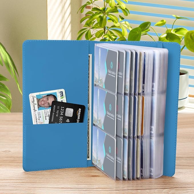 Floral Business Card Book Holder Organizer for Women, 240 Card Capacity, Stylish Name Card and Credit Card Holder for Professionals (Flower-Blue)