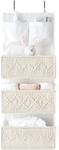 Mkono Macrame Over The Door Organizer Boho Decor Hanging Nursery Storage with 3 Large Woven Pockets, Back of Door Organizer for Bedroom Bathroom Closet Pantry Dorm, Ivory, Gifts for Mother, Girls