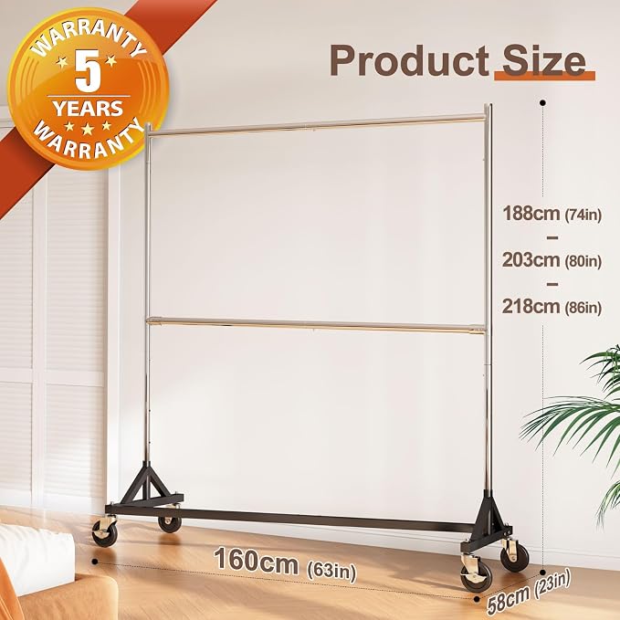 HOKEEPER Z Rack, Clothes Rack Hold 550LB 86" H Adjustable Height Double Rod | Heavy Duty Clothing Rack, Large Storage Space, with Wheels, Easy to Move & Assemble, 5 Years SWEET SERVICE, 23"D*63"W*86"H