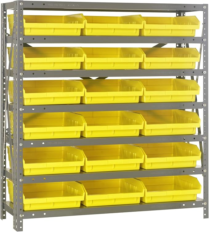 Quantum Storage Systems 1839-110YL Steel Shelving Unit with 4" Shelf Bins, 18" D x 36" W x 39" H, Yellow