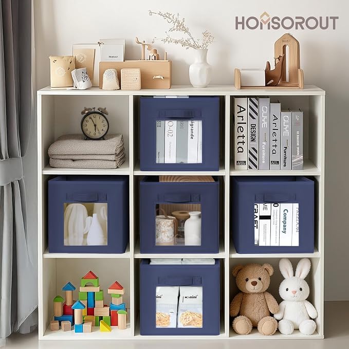 Homsorout Storage Cube 11 Inch - Cube Storage Bins with Window, Closet Storage Baskets with Handle, Fabric Bins for Closet, Shelves, Toys, Clothes, Set of 8, Navy Blue