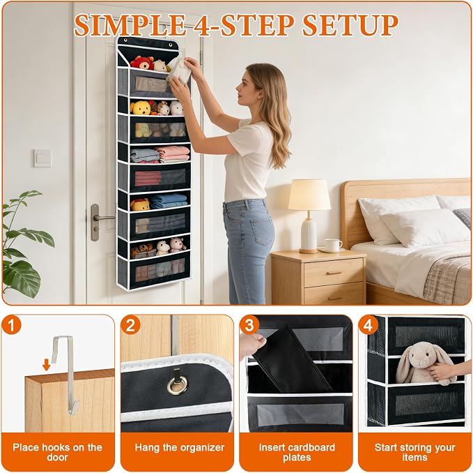SWIND Over the Door Organizer 5-Tier, Heavy Duty Behind Door Storage, Anti-Tilt Capacity, Door Hanging Organizer with Clear Window for Closet, Bathroom, Nursery, Bedroom, Pantry, Shoe Diaper (Black)