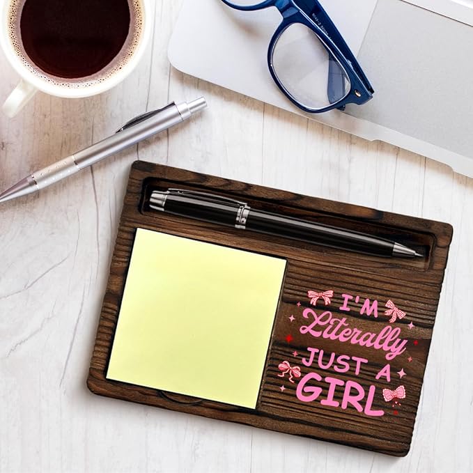 Pink Coquette Bow Preppy Sticky Note Holder I'm Literally Just a Girl Pink Girly Self-Stick Note Pad Holders Girls Room Dorm Office Decor, Gifts for Nurse Teacher Office Staff Women