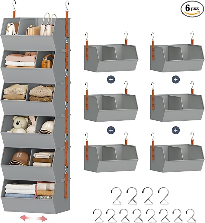 Hanging Closet Organizer Extra Large, Clothes Hanging Shelves for Closet with Divider, Collapsible Closet Storage System, Fabric Storage Bins for Home, Dorm, Rv, Sweaters, Handbags, Underwear, Sock