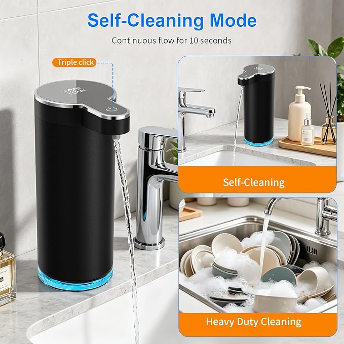 Automatic Foaming Soap Dispenser, Touchless Rechargeable Soap Dispenser for Kitchen & Bathroom, Stainless Steel, 4 Adjustable Foam Levels, USB-C, Waterproof, 12oz/350ml(Black)