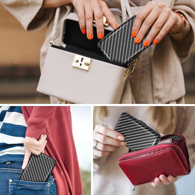 Coco Rossi Credit Card Holder RFID Aluminum Small Mini Wallet Men | Metal Wallet, Business Cards Holder, ID Case, Slim Sleeves, Mens Gift, Carry Proof Wallets for Travel, Carbon Fiber