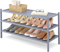 Smiry Bamboo Long Shoe Rack, 3 Tier Shoe Organizer for Entryway & Closet, Stackable Free Standing Storage Shelf for Shoes, Bags & Plants, Grey