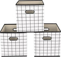 Yunkeeeper storage bins Cubes, Fabric Cube Organizer with Handle, Foldable Cube Bins for Cloth or Accessary Storage, 11x11x11, Set of 3,(White grid)