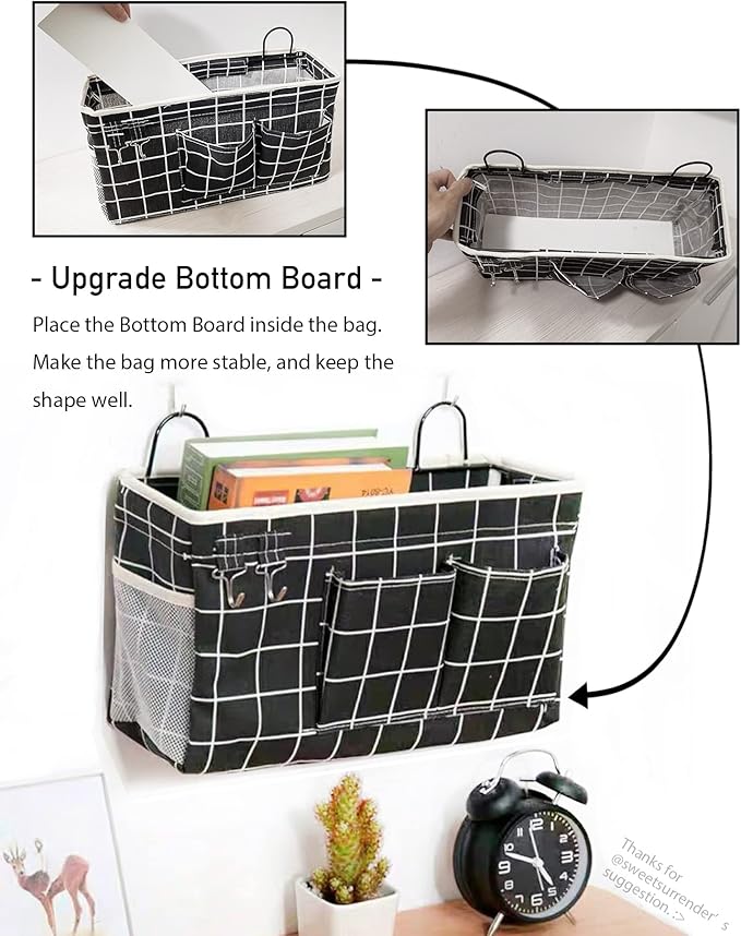 Kanrichu 2pcs Large Wall Hanging Organizer Bag, Linen Fabric Door Hanging Storage Baskets with Pockets, Waterproof Bin for Kitchen, Bedroom, Office, RV Camper (Triangle)
