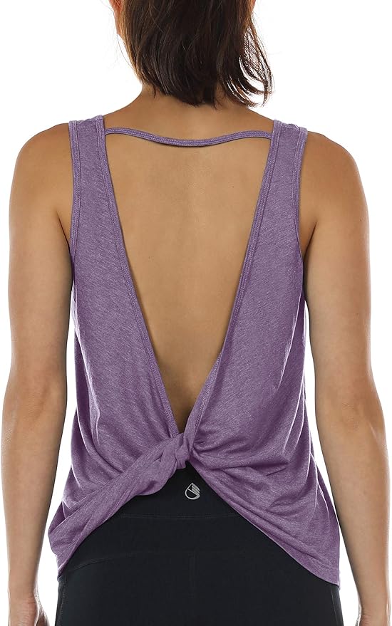 icyzone Women's Open Back High Neck Workout Athletic Gym Tank Tops