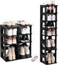 TRZZ 8-Tier Shoe Rack, Narrow Stackable Organizer, Black | Removable Partition, Vertical Efficient Shoe Storage, for Closet, Entryway, Small Spaces