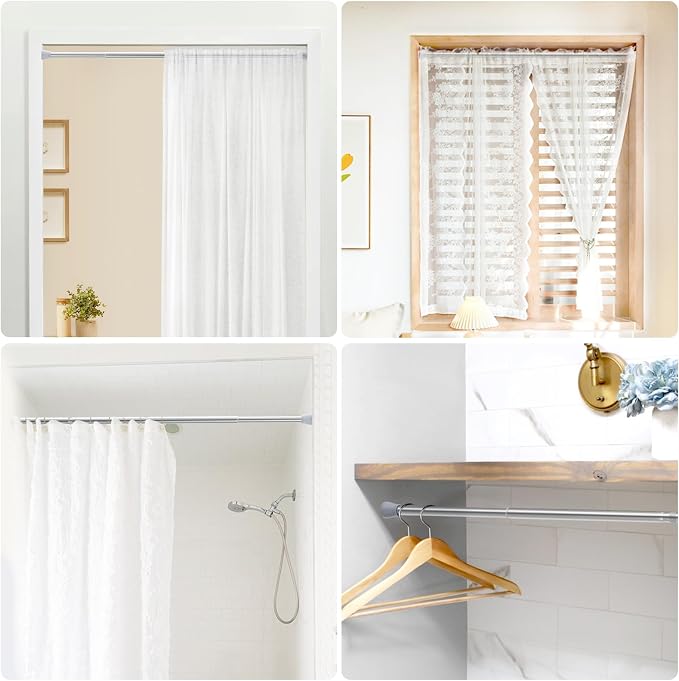 AIZESI 2PCS Tension Rods for Windows 28 to 48 Inch Spring Tension Curtain Rod 7/8 Inch Adjustable Curtain Rods Small Tension Rod No Drill Spring Tension Rod for Window or Shower, Silver