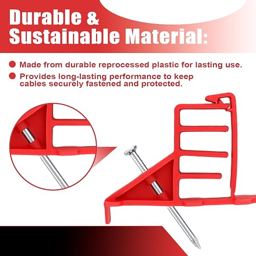 200 Pack Multi-Cable Staples with Steel Nails, Red Electrical Wire Stackers | Cable Stacker Clips for Organizing Multiple Electrical Wires NM Cable Coaxial and Data Lines on Wood Framing for Neat Routing