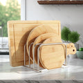304 Stainless Steel Cutting Board Organizer Rack Cutting Board Holder Stand with Compact 4 Slots Cookie Sheets Organizer for Kitchen Countertop and Cabinet Storage, 1.0 & 1.2 Inch Wide Slots