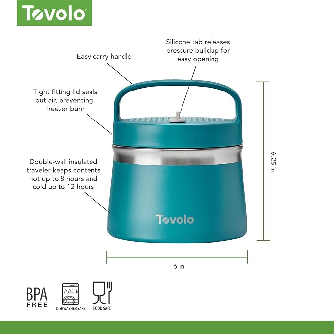 Tovolo Insulated Food Container for Hot and Cold Food 1 Quart Stainless Steel Thermos with Spill Proof Lid, Double Wall Vacuum Insulated Travel Jar, Dishwasher Safe, Marine Blue
