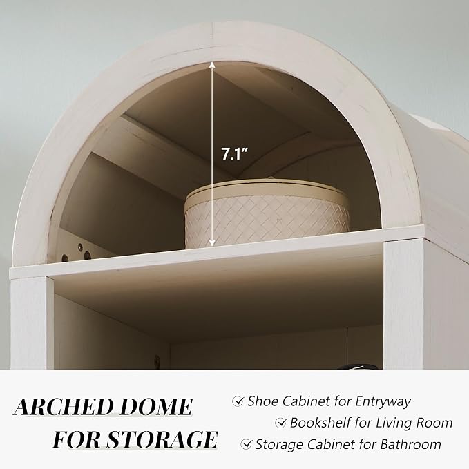 IFGET 71" Tall Arched Shoe Storage Cabinet, 8 Tiers 16 Pairs Wooden Shoe Rack with 3 Adjustable Shelves, Freestanding Shoe Closet Shelf Organizer for Entryway, Hallway, Living Room, Antique White