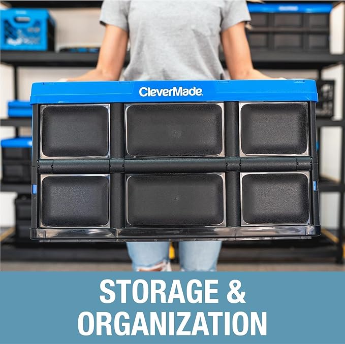 CleverMade Collapsible Storage Bins 46L (3-Pack) – Heavy Duty Collapsible Plastic Storage Bins, Stackable Folding Storage Bins for Car, Garage, Home Organization - Foldable Bins, Obsidian