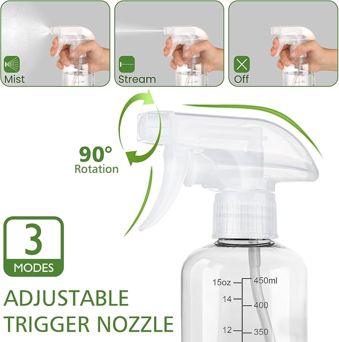 360° Spray Bottles 2 Pack 10oz Plastic Water Sprayer Small Squirt Bottle | Empty Water Spray Bottle Fine Mist Upside Down Containers with Adjustable Nozzle BPA Free for Hair Cleaning Cooking Plant Pet