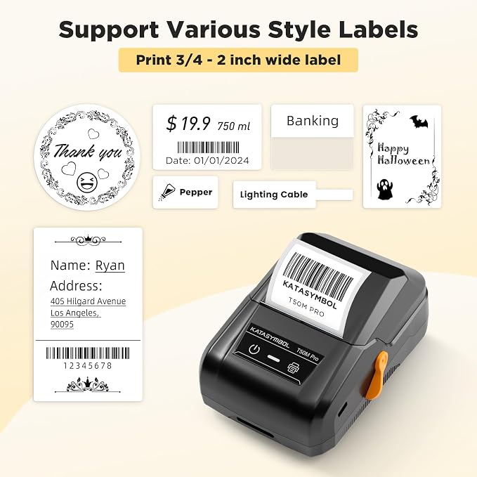 SUPVAN T50M Pro Bluetooth Label Maker Machine with 3 Tapes, Set 1 | Wide Waterproof Label, High Image Quality, App with 30 Fonts and 660+ Icons, Inkless, for School, Home, Small Business