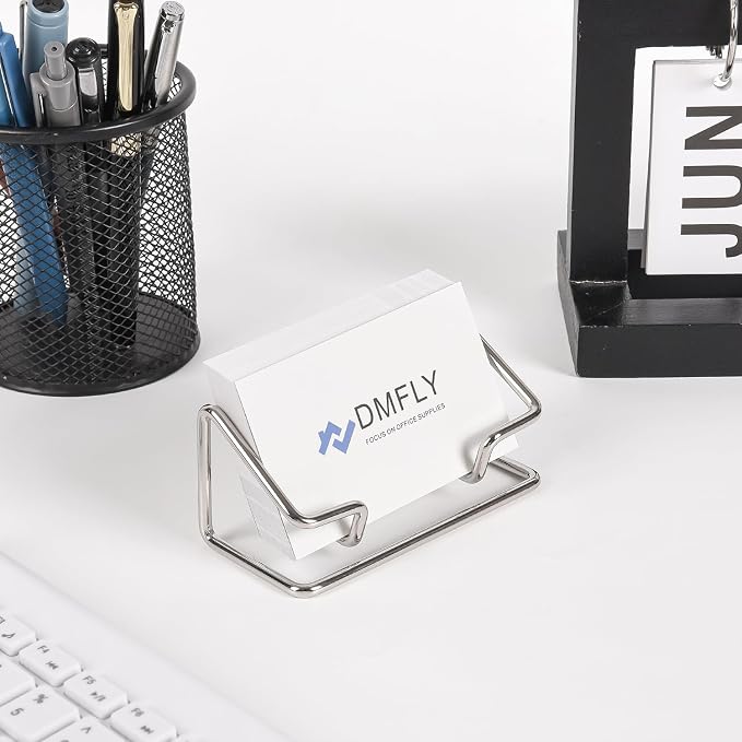 Business Card Holder for Desk, Metal Cute Card Display Stand, Compatible with Various Countertops, Horizontal Silver