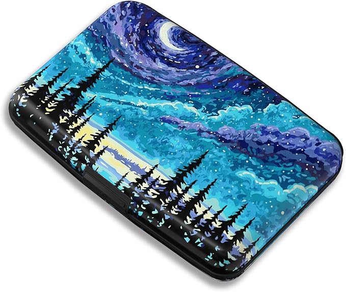 Maicican RFID Blocking Aluminum Credit Card Holder | Slim Metal Wallet for Women & Men, Business Card Case for Travel, Fits Front Pocket, Purple Starry Sky Forest