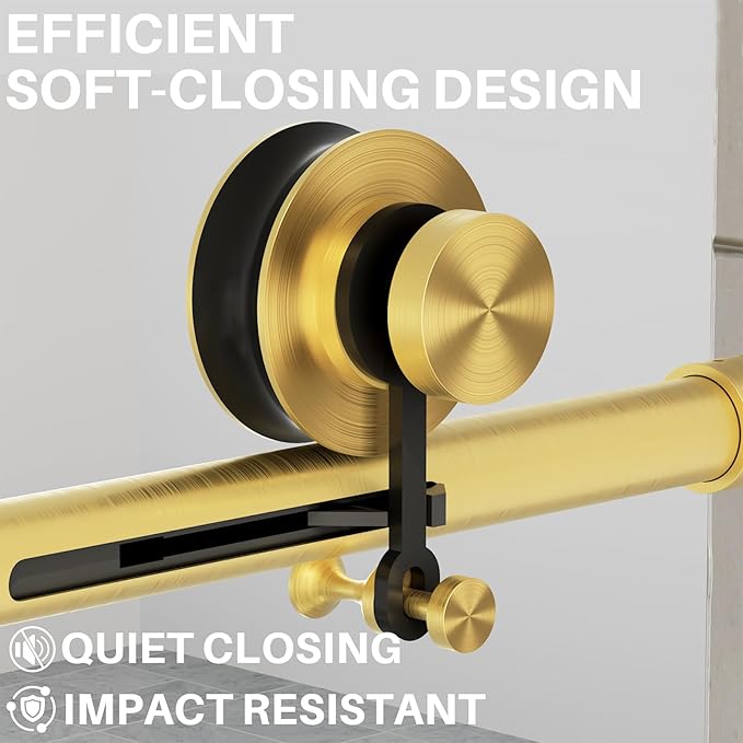 WinZo Frameless Shower Door 56-60 in W x 75 in H, Sliding Shower Door with 5/16"(8mm) Clear Tempered Glass Shower Doors, Easy to Clean Bathroom, Silent Soft-Close Design, Brushed Gold