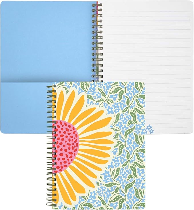 Steel Mill & Co Cute Mini Spiral Notebook, 8.25" x 6.25" Journal with Durable Hardcover and 160 Lined Pages (Sunflower)