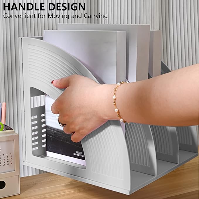 A4 File Holder Magazine File Folder Desk Organizer, 3 Vertical Compartments Bookshelf Document Divider Paper Box Bookends for Office Home Organization and Storage Racks