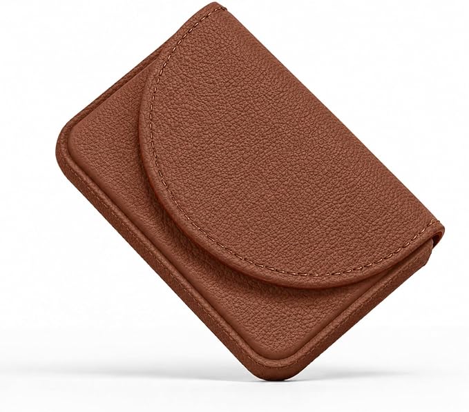 Business Card Holder，PU Leather Business Card Case Wallet Brown2 | Pocket Travel Name Card Case for Men and Women Gift，Portable Magnetic Business Card Carrier for Purse