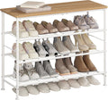SUOERNUO Shoe Rack Organizer 4 Tier for Closet Entryway Free Standing Metal Storage Shoe Shelf with MDF Top Board (White + Nordic Walnut, 4 Tier)