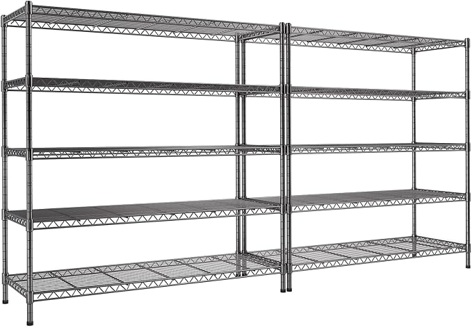 AIRAJ 48” W Storage Shelves Heavy Duty | 3200 LBS Metal Shelving | 5 Tier Wire Shelving | Garage Shelving Units and Storage | Rolling Wire Rack with Wheels | Adjustable Layer Height | 48”W×24”D×72” H