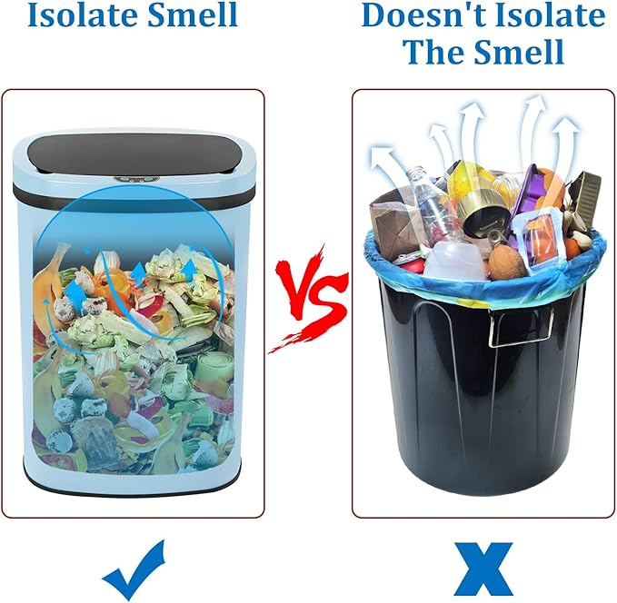 Bigacc 13 Gallon Automatic Touchless Trash Can with Lid, 50L Capacity, Stainless Steel, Blue, 16 x 11 x 23 in