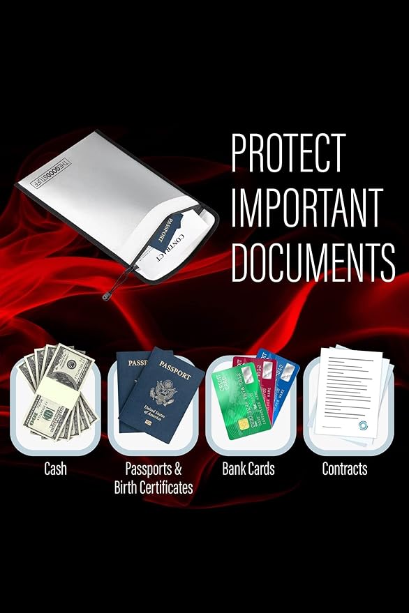 The Good Stuff Fireproof Document Bag Legal Size: 15" x 11" [2000°F Rated] Protect Birth Certificates, Contracts, Legal Papers, Cash, and Other Valuables - Water and Fire Resistant File Bags
