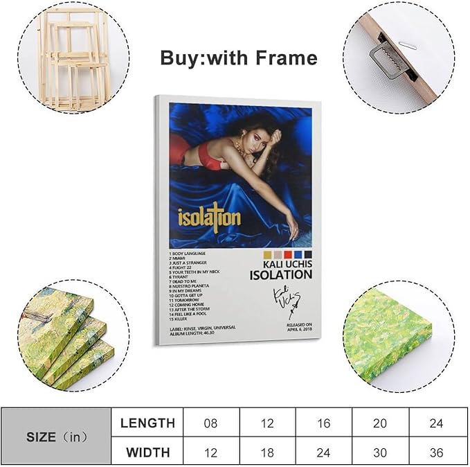 Kali Uchis Poster Indie Music Album Cover Art Wall Canvas Picture Suitable for Modern Office Bedroom Living Room Room Decor Gift 12x18inch(30x45cm) Frame-style