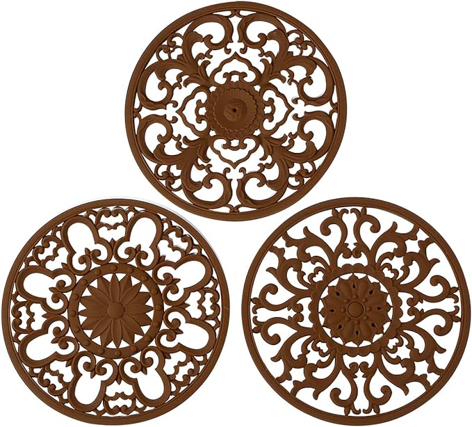 Extra Thick Silicone Trivet Mat for Hot Dishes, Hot Pots and Pans, Pot Holder, Hot Pad to Portect Your Table and Countertop, Kitchen Decor and Accessories,Chocolate Brown,Set of 3