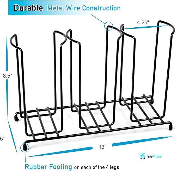 Inevibe Wire Frame Cup and Lid Organizer, 3 Compartment Metal Rack Design Storage Holder for Plastic, Coffee Beverage Cups
