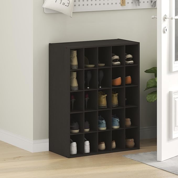 Furinno FANO 25-Cube Shoe Rack, Stackable Shoe Organizer, Dark Oak | 11.7 x 24.2 x 31.5, Shoes Storage, for Closet Entryway, Office, Garage