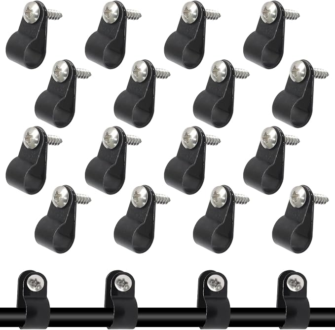 100 Pcs 3/8 Inch Black Nylon Screw Mounting Cable Clip Wire Clamp | R-type, 10.4mm, Wire Management, Stainless Steel Screws Included
