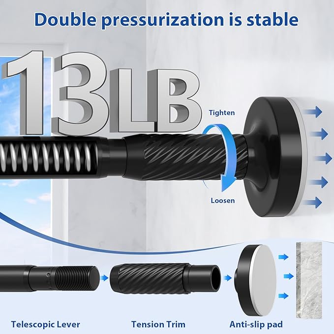 Tension Curtain Rod 32-90Inch Black Tension Rod Outdoor Curtain Rods no Drilling Tension Rods for Patio, Windows,Closets,Doorway