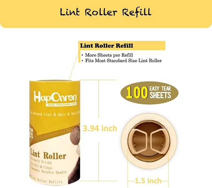 Lint Roller Refills 4", 800 Sheets, for Evercare, Extra Sticky | 8-pack, 100 sheets each. Easy tear-off. Fits 4" rollers with 1.5" core. For pet hair, clothes, furniture.