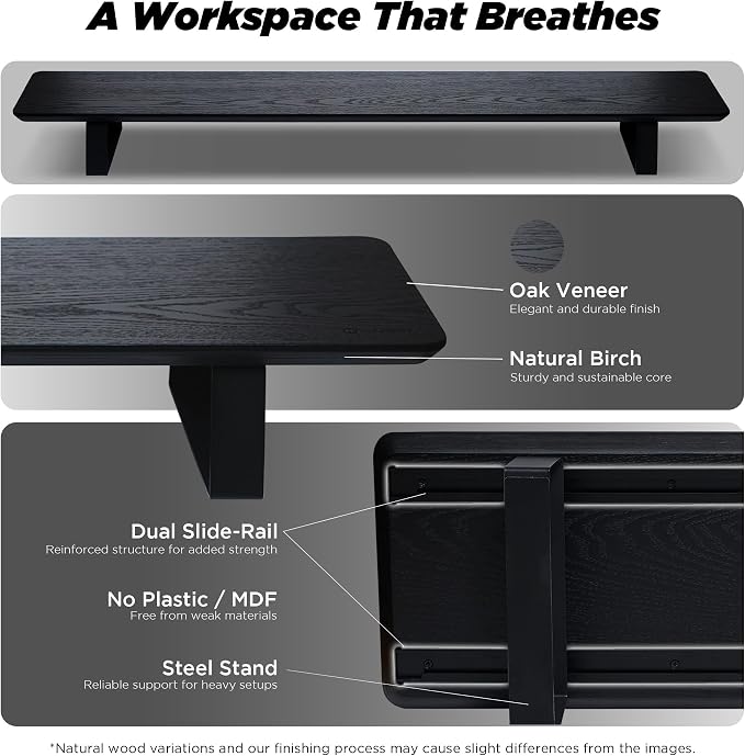 ULTRARM Moodular Wooden Monitor Stand Desk Organizer, Large 45.6" Black | Customizable Organized Workspace, Aluminum Slide Rails, 10 Add-Ons Sold Separately: Storage Drawer, Tablet, Phone & More