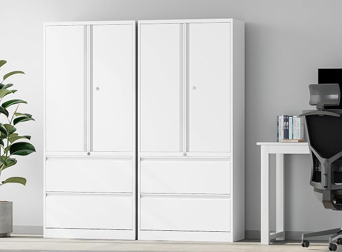SISESOL Storage Cabinet Metal Display Cabinet with Glass Doors, 71in H x 31.5in W x 15.7in D, White, Kitchen Pantry Cabinet for Home Office, Bathroom, Bedroom, Living Room