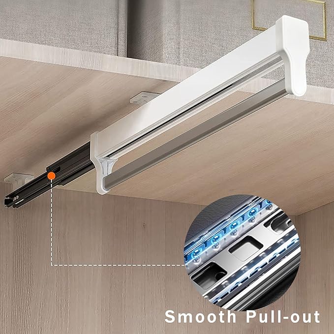 Pull Out Closet Valet Rod, Adjustable Sliding Heavy Duty Steel Top Mounted Clothes Storage Hanger Rail for Closet Wardrobe (292mm/11.5inch)