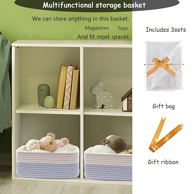 COMFY-HOMI 11.5"x7.5"x4.7" Storage Baskets for Organizing | Cotton Rope Woven Basket | Toy Storage Bin Box | Basket for Shelves, Closet Organizer Bin, Decorative Closet Shelf, 1 Pack
